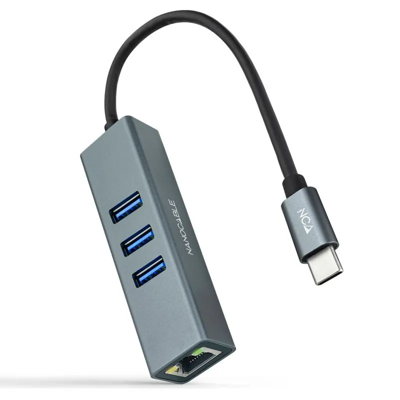 CONVERSOR USB-C ETHERNET GB +3xUSB3.0 GRIS 15 CM NANOCABLE 10.03.0408 - foto 2