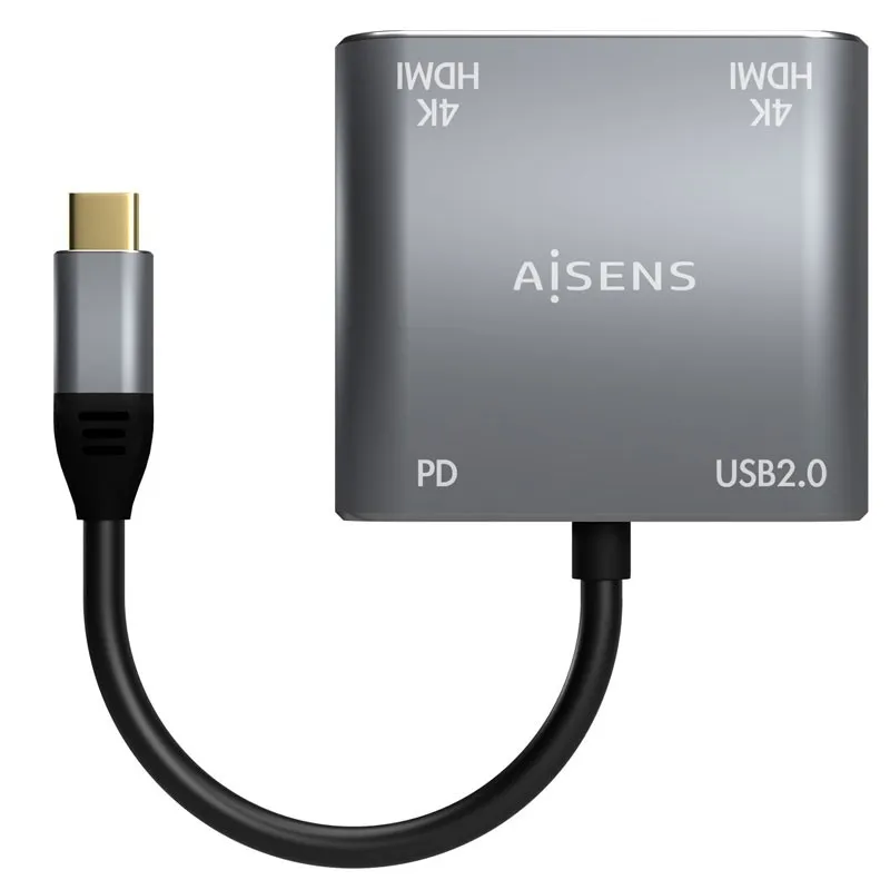 CONVERSOR USB-C A 2xHDMI 4K SST MST-USB2.0-USB-C PD 60W 15CM AISENS A109-0625