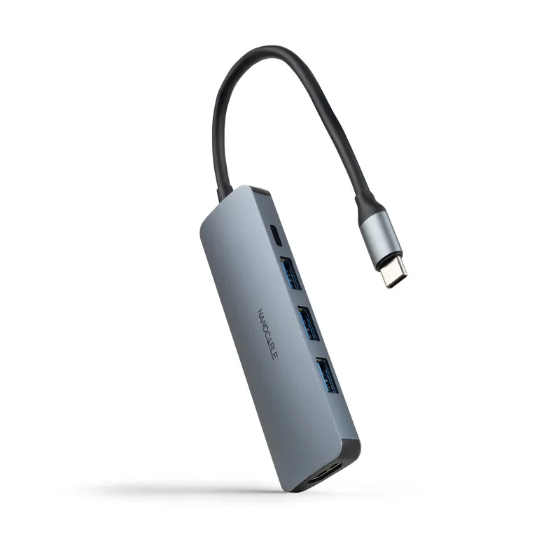 HUB USB-C 3xUSB-A+USB-C CARGA+HDMI GRIS 18 CM NANOCABLE 10.16.4605