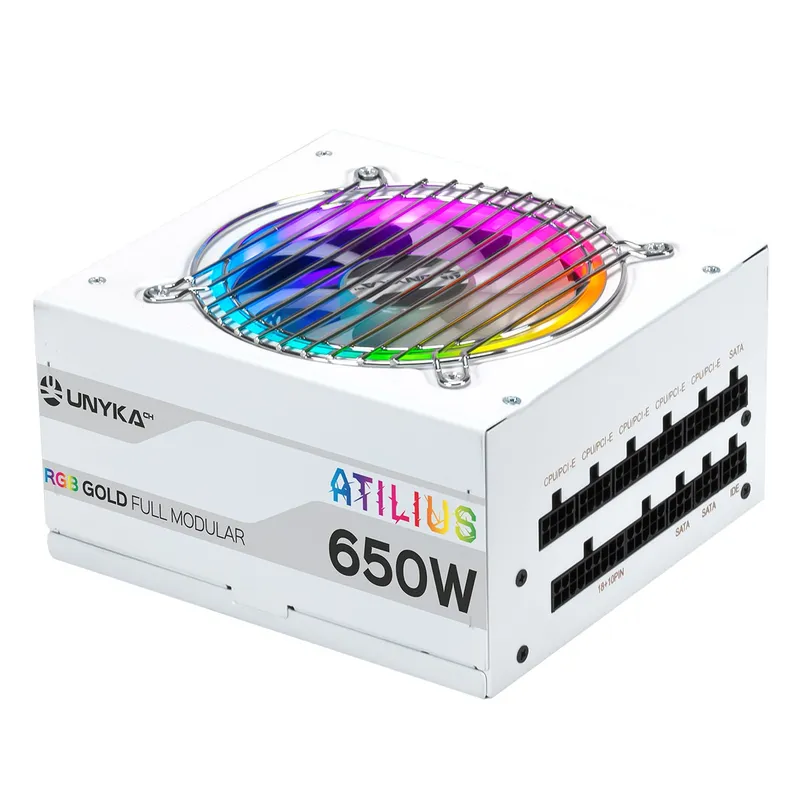 Fuente Gaming Atilius RGB 650w-white-92% Eficiencia Full Modular Unyka Uk521204