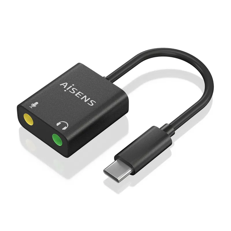 CONVERSOR USB-C A AUDIO 48KHz USB-C-M-2xJACK 3.5-H NEGRO 10CM AISENS A109-0767 - foto 2