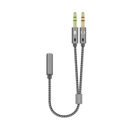 Adaptador Audio Jack 3.5 4PIN H-2xjack 3.5 3PIN M Gris 25CM Aisens A128-0417