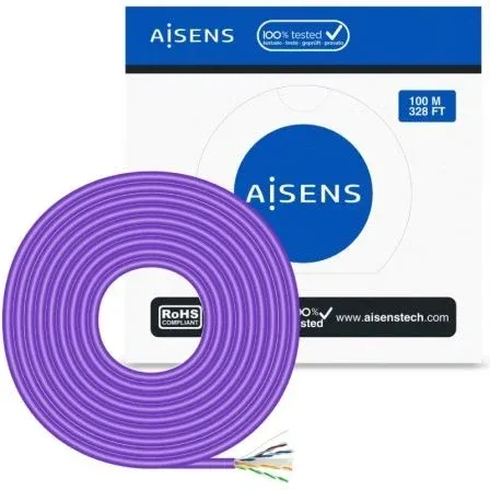 Cable RJ45 Lszh Cat.6 UTP Rigid Awg23 CCA Aleacion Violeta 100M Aisens A135-0747