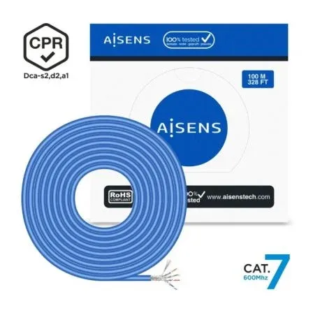 CABLE RED RJ45 LSZH CPR Dca CAT7 600 MHZ S/FTP AWG23 AZUL 100M AISENS A146-0664