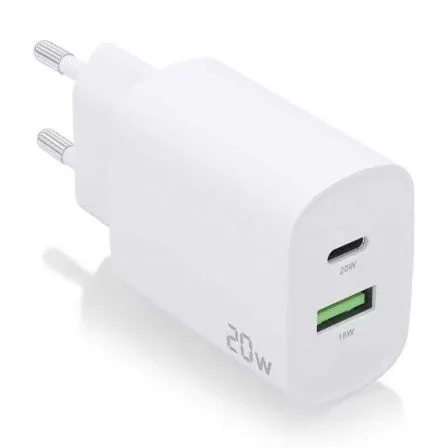 CARGADOR 20W 1xUSB-C PD3.0 1xUSB-A QC3.0 BLANCO AISENS A110-0754
