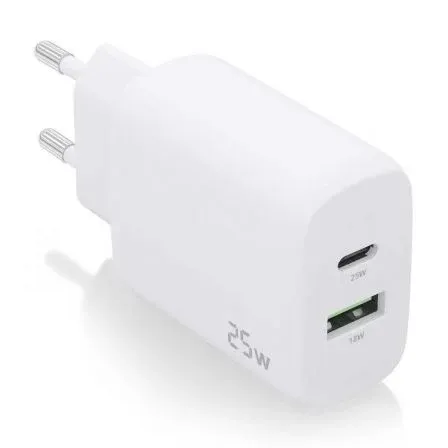 CARGADOR 25W 1xUSB-C PD3.0 1xUSB-A QC3.0 BLANCO AISENS A110-0758