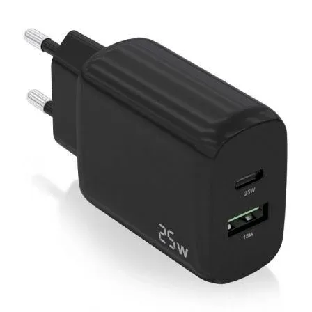 CARGADOR 25W 1xUSB-C PD3.0 1xUSB-A QC3.0 NEGRO AISENS A110-0759