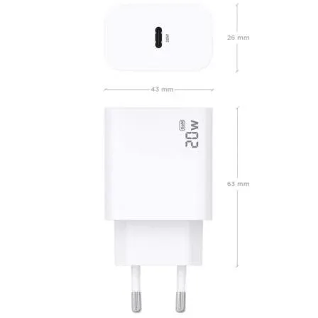 Cargador de Pared GaN Aisens A110-0938/ 1xUSB Tipo-C/ 20W/ Blanco - foto 3