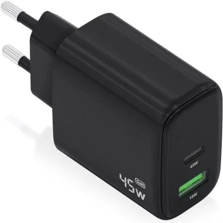 CARGADOR GAN 45W 1xUSB-C PD3.0 QC4.0 1xUSB-A QC3.0 NEGRO AISENS A110-0972