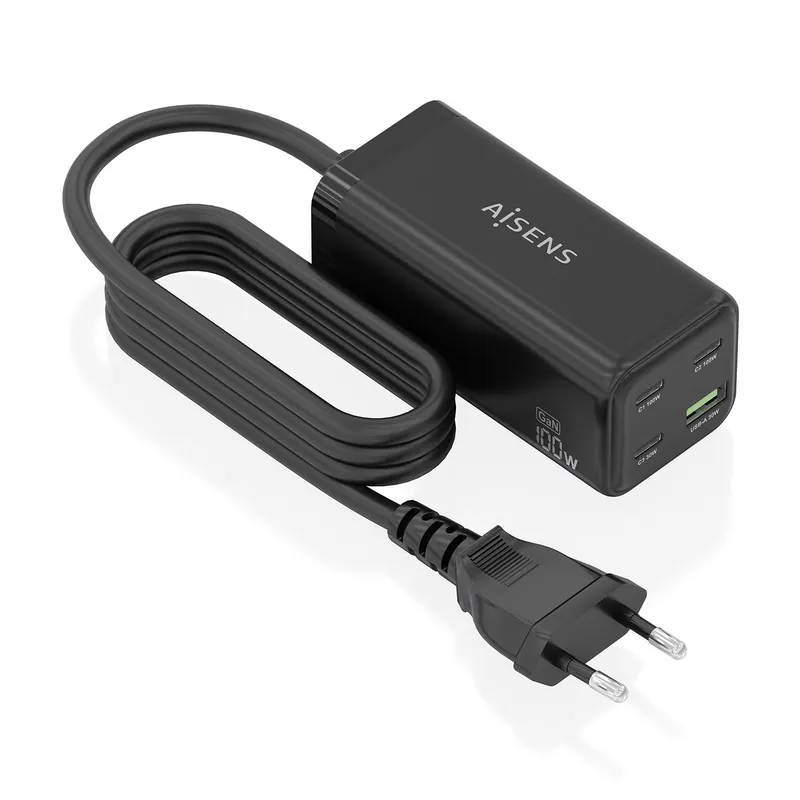 CARGADOR SOBREMESA GaN 100W 3USB-C PD3.0 USBA QC3 NEGRO AISENS ASCH-100W4P054-BK - foto 2