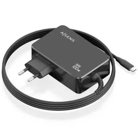 CARGADOR GaN 100W PD3.0 1XUSB-C 1.8M NEGRO AISENS ASCH-1PD100WL50-BK