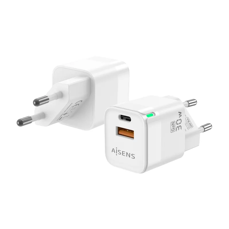 CARGADOR GaN 30W 1xUSB-C PD3.0 QC4.0 1xUSB-A QC3.0 BLANCO AISENS ASCH-30W2P004-W - foto 2