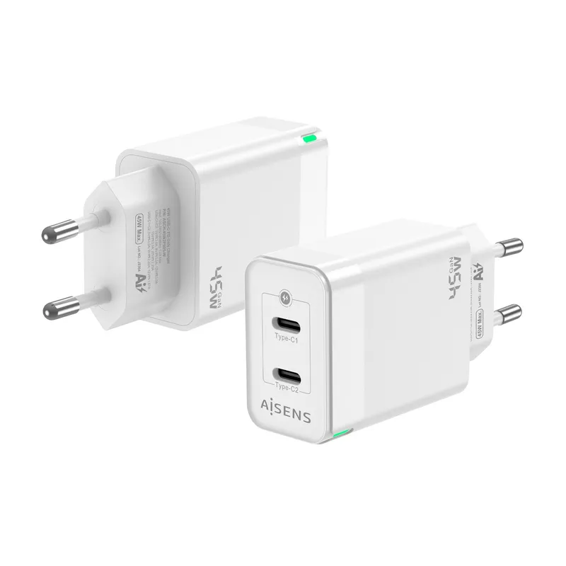 CARGADOR GaN 45W 2xUSB-C PD3.0 QC4.0 BLANCO AISENS ASCH-45W2P005-W - foto 2