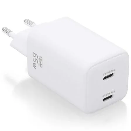 CARGADOR GAN 65W 2xUSB-C PD3.0 QC4.0 BLANCO AISENS ASCH-65W2P039-W