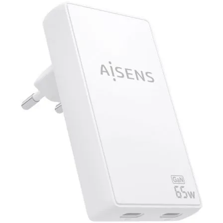CARGADOR GaN 65W 2USB-C PD3.0 QC4.0 BLANCO AISENS ASCH-65W2P077-W