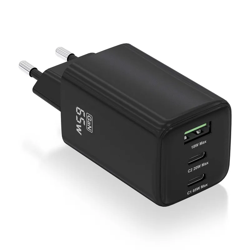 CARGADOR GAN 65W 2xUSB-C PD3.0 QC4.0 1xUSB-A QC3.0 NEGRO AISENS ASCH-65W3P042-BK - foto 2