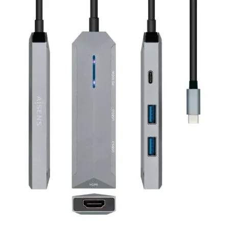 DOCK AISENS USB-C 4 EN 1 USB-C A 1xHDMI 2xUSB 1xPD GRIS 15CM ASUC-4P002-GR