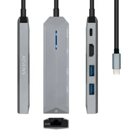 AISENS DOCK AISEN USB-C 5 EN 1 USB-C A 1xHDMI 1xRJ45 2xUSB 1xPD GRIS15CM ASUC-5P003-GR
