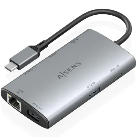 Dock Aisens 7 EN 1 Usbc A 2HDMI RJ45 2USBA Usb-c PD 100W Gris 20CM Asuc-7p049-gr