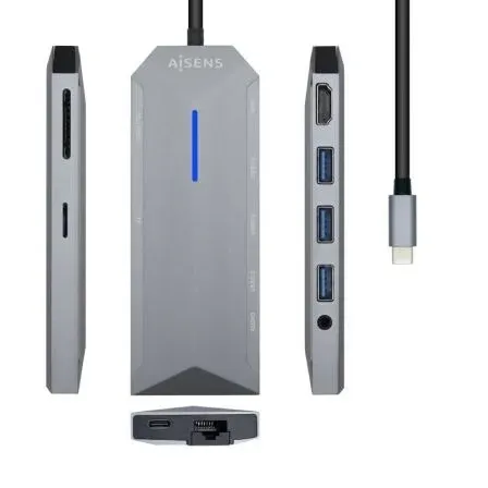 Dock Aisens Usb-c A HDMI Rj45-3xusb-sd-microsd Gris 15CM Asuc-9p001-gr