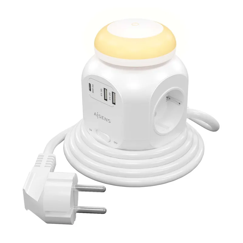 REGLETA 4 SALIDA 1xUSB-C 2xUSB-A LUZ NOCTURNA 1.8M BLANC AISENS ASPS-2A1CLPQ02-W - foto 2