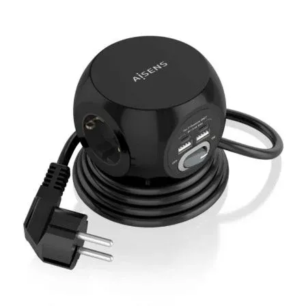 REGLETA 3 SALIDAS AISENS SOBREMESA 2xUSB-C 2xUSB-A 1.4M NEGRO ASPS-2A2C05-BK