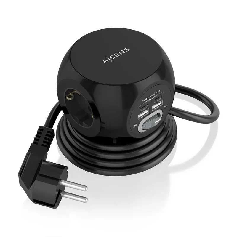 REGLETA 3 SALIDAS AISENS SOBREMESA 2xUSB-C 2xUSB-A 1.4M NEGRO ASPS-2A2C05-BK - foto 2