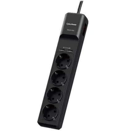 Regleta 4 Salidas Cyberpower Cinterruptor Cprotec 2USB 1.8m Negra P0420sud0-de