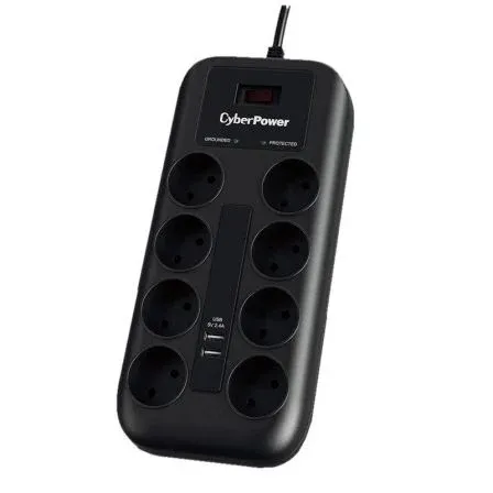Regleta 8 Salidas Cyberpower Cinterruptor Cprotec 2USB 1.8m Negra P0820suf0-de