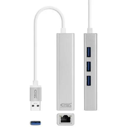 Nanocable Convertidor USB 3.0 A Ethernet Gigabit + 3XUSB 3.0 Plata 15 CM Nanoc 10.03.0403