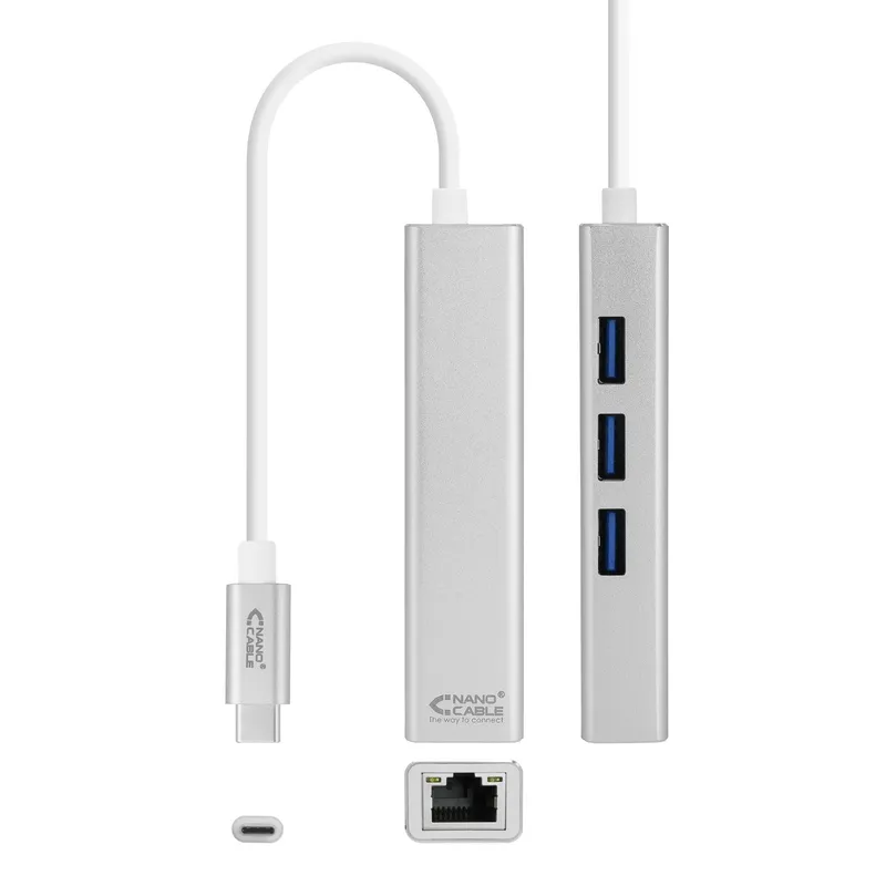 Nanocable Convertidor Usb-c A Ethernet Gigabit + 3XUSB 3.0 Plata 15 CM Nanoca 10.03.0404 - foto 2