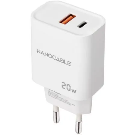 Cargador Usb-c/pd + Usb-a/qc 20W Blanco Nanocable 10.10.2007