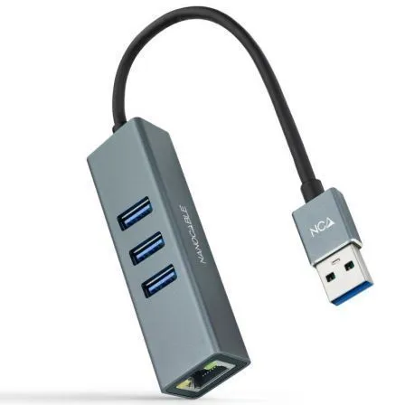 CONVERSOR USB 3.0 ETHERNET GB+3xUSB3.0 GRIS 15 CM NANOCABLE 10.03.0407