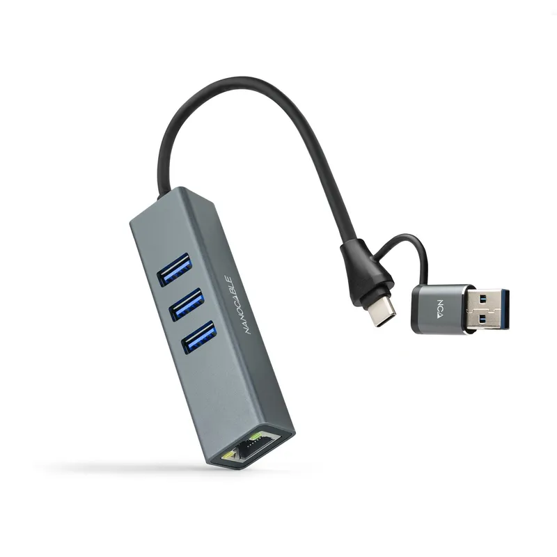 CONVERSOR USB-C A RJ45 CON Adaptador 3XUSB-A/M 100MBPS 15 CM GRIS NANOCABLE 10.03.0412 - foto 2
