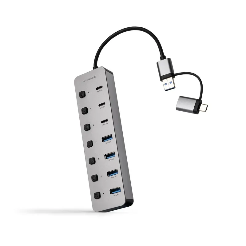 HUB USB-C/A 4xUSB-A 3.0+3xUSB-C 3.0+USB-C 5V NANOCABLE 10.16.4510 - foto 2