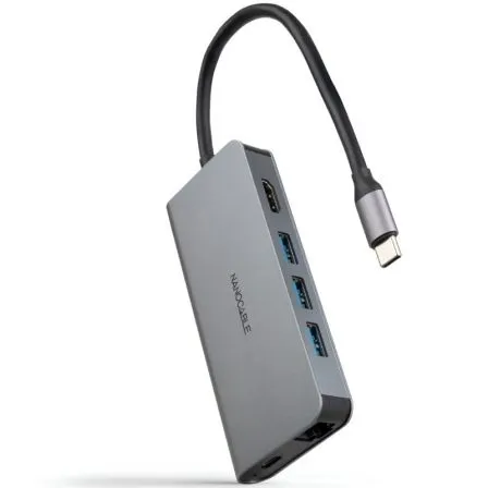 HUB USB-C 3xUSB-A+HDMI+USB-C CARGA+RJ45+TF+SD NANOCABLE 10.16.4609