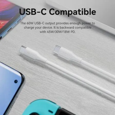 Cable USB 2.0 Tipo-C 3A Vention TRCWF/ USB Tipo-C Macho - USB Tipo-C Macho/ Hasta 60W/ 480Mbps/ 1m/ Blanco - foto 2