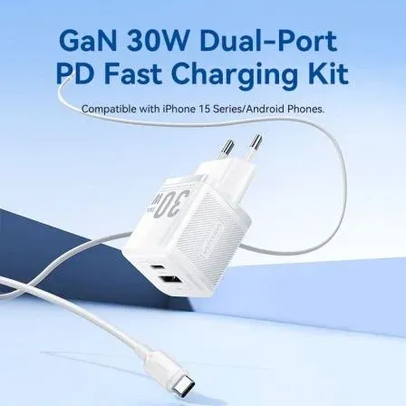Cargador de Pared GaN Vention TZ-FEQW0-EU-01/ 1xUSB Tipo-C/ 1xUSB + Cable USB Tipo-C/ 30W - foto 2