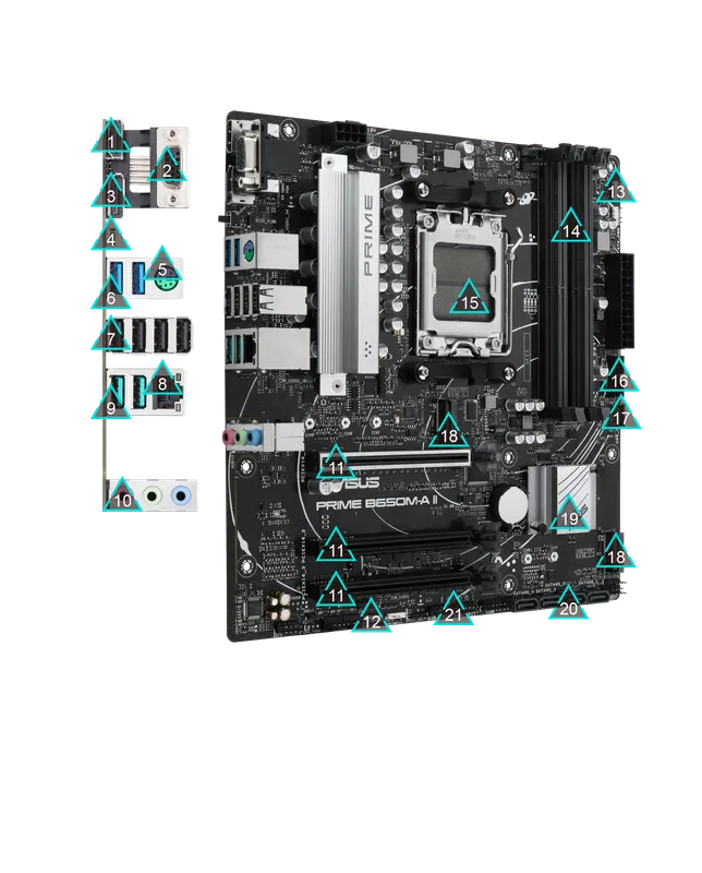 PLACA ASUS PRIME B650M-A II-CSM AMD AM5 4DDR5 HDMI/DISPLAYPORT/VGA 4SATA3 USB3.2 MATX - foto 2