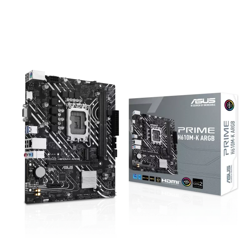 PLACA ASUS PRIME H610M-K ARGB INTEL1700 2DDR5 HDMI/VGA PCIE4.0 4SATA3 USB3.2 MATX