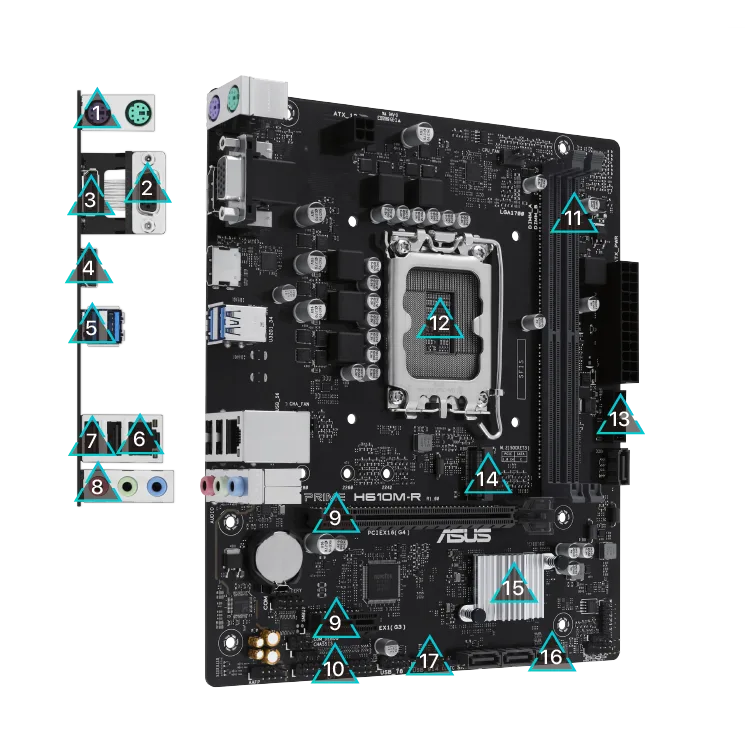 PLACA ASUS PRIME H610M-R-SI INTEL1700 2DDR5 HDMI/VGA/DISPLAYPORT 4PCIE3.0 4SATA3 USB3.2 MATX - foto 3