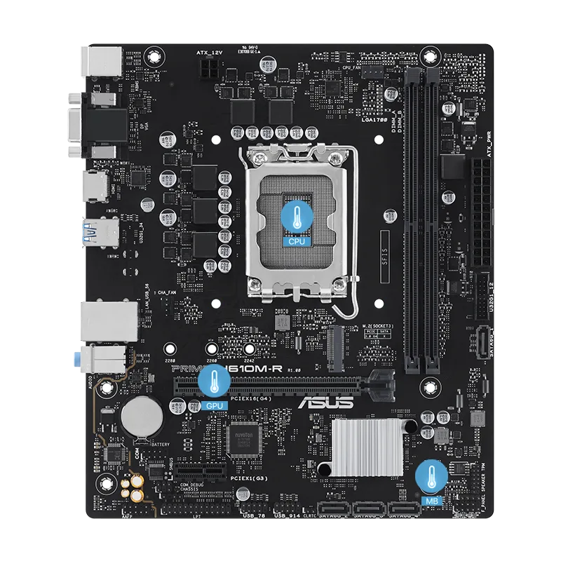 PLACA ASUS PRIME H610M-R-SI INTEL1700 2DDR5 HDMI/VGA/DISPLAYPORT 4PCIE3.0 4SATA3 USB3.2 MATX - foto 4