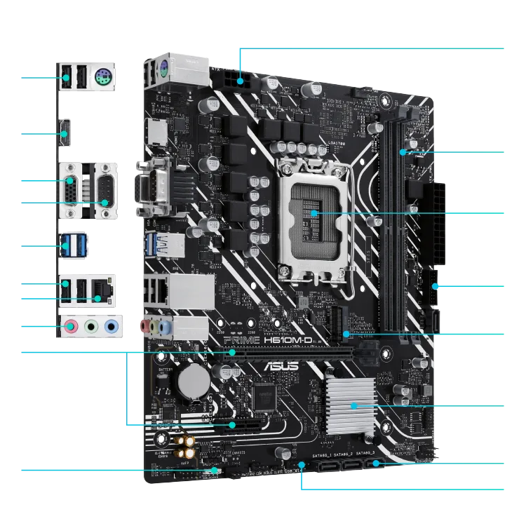 PLACA ASUS PRIME H610M-D INTEL1700 2DDR5 HDMI/VGA PCIE4.0 4SATA3 USB3.2 MATX - foto 3