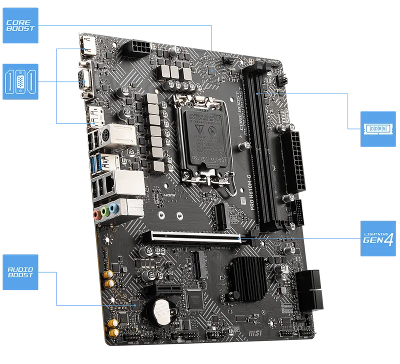 PLACA MSI PRO H610M-G INTEL1700 2DDR4 HDMI PCIE3.0 4SATA3 USB3.2 MATX - foto 2