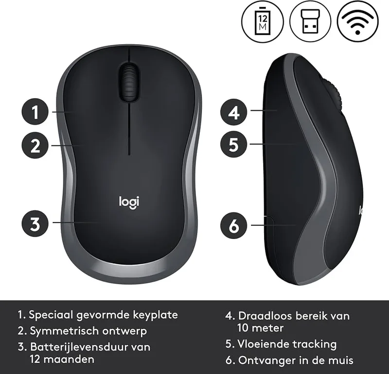 RATON LOGITECH M185 OPTICO 1000DPI INALAMBRICO 3 BOTONES NEGRO/GRIS - foto 2