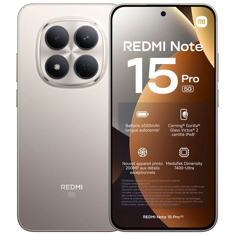 SMARTPHONE XIAOMI REDMI NOTE 15 PRO 5G 6,83 8GB RAM 512GB ROM TITANIUM