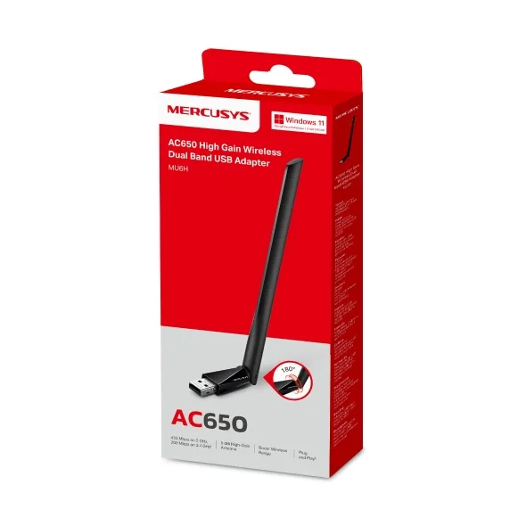 ADAPTADOR RED MERCUSYS MU6H USB2.0 WIFI-AC/433 MBPS 1ANTENA DUALBAND