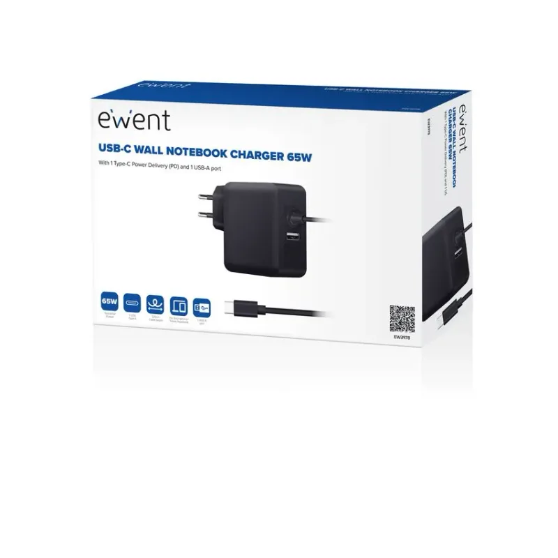 CARGADOR DE PARED EWENT EW3978 USB-C CON PD 65W + PUERTO USB-A - foto 3