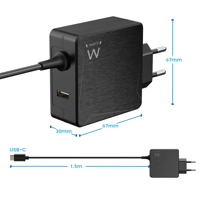 CARGADOR DE PARED EWENT EW3978 USB-C CON PD 65W + PUERTO USB-A - foto 4