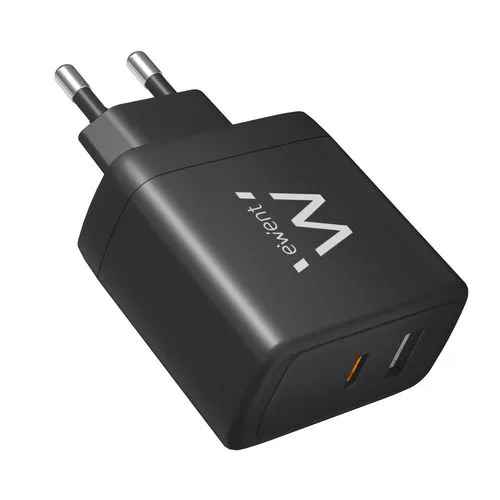 CARGADOR DE PARED RAPIDO EWENT USB-A USB-C GANFAST 65W NEGRO